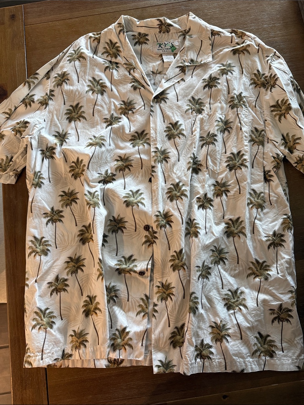 K.Y.'s Cream Palm-Print Casual Button-Down Shirt